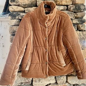 Velvet brown sugar Olivaceous shiny puffer coat L 🤎